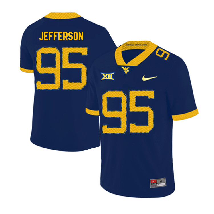 2019 Men #95 Jordan Jefferson West Virginia Mountaineers College Football Jerseys Sale-Navy - Click Image to Close